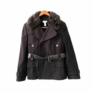 LOFT Black Belted Pea Coat Removable Faux Fur Collar Women's Size 8 Classic